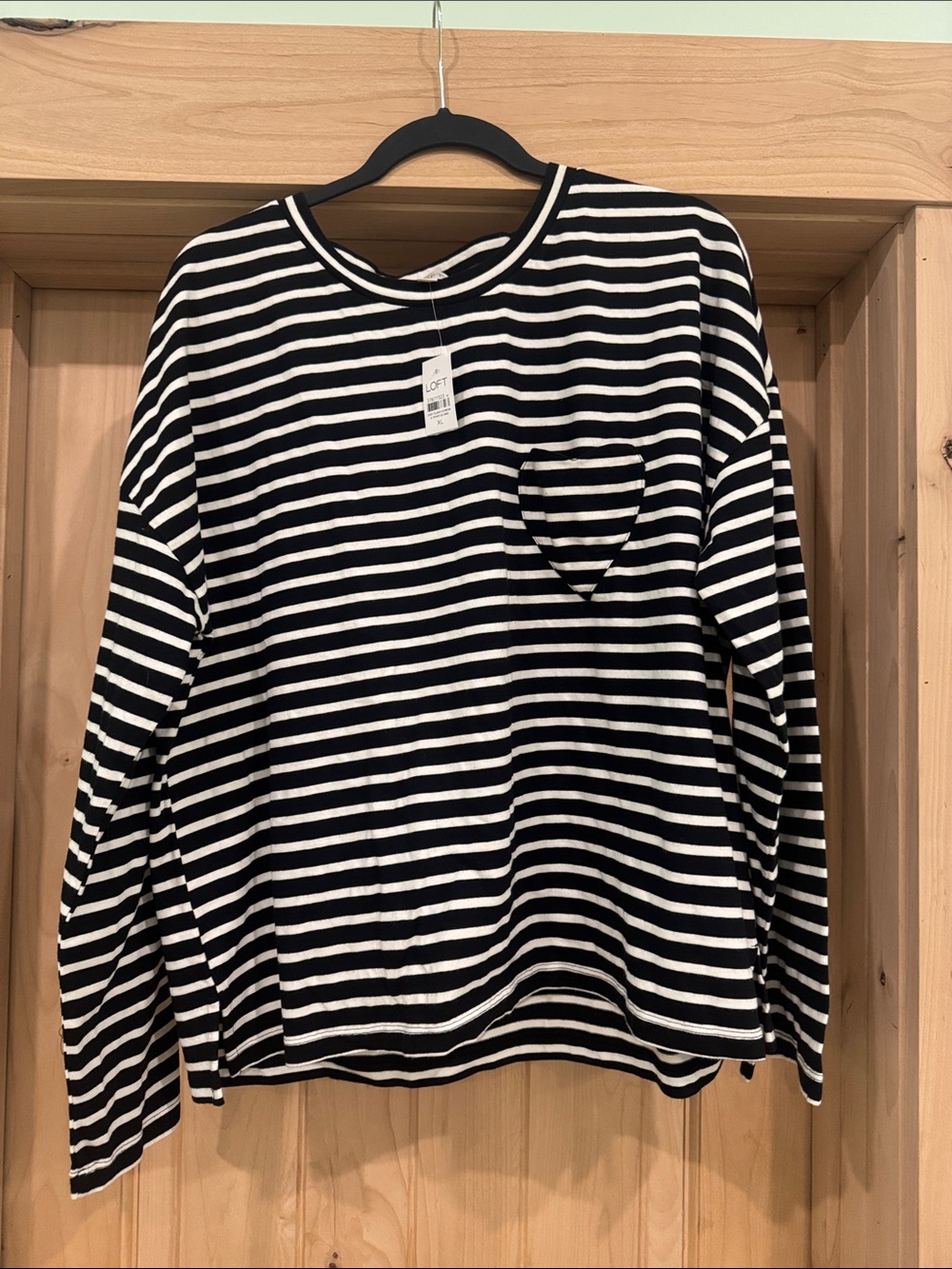 LOFT Black & White Striped Long Sleeve Top